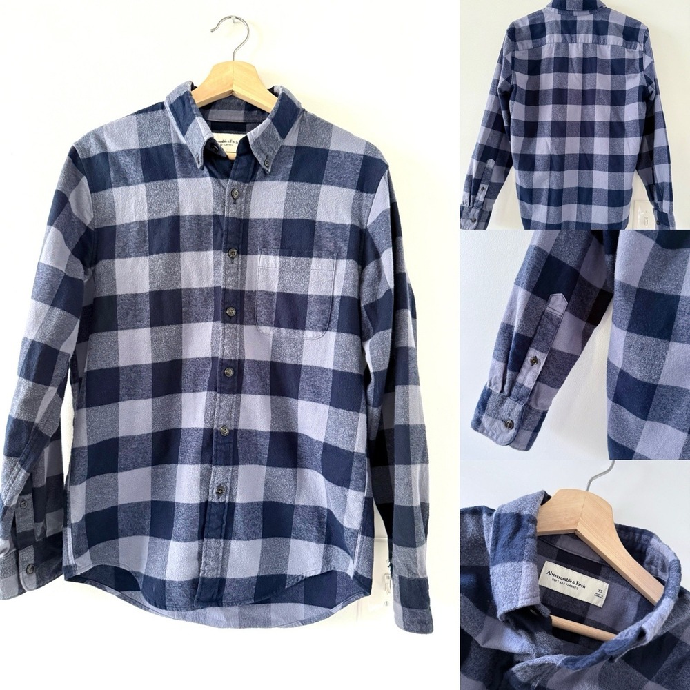 Abercrombie &‎ Fitch Flannel Shirt Men XS Button Up long Sleeve Blue Plaid - XS